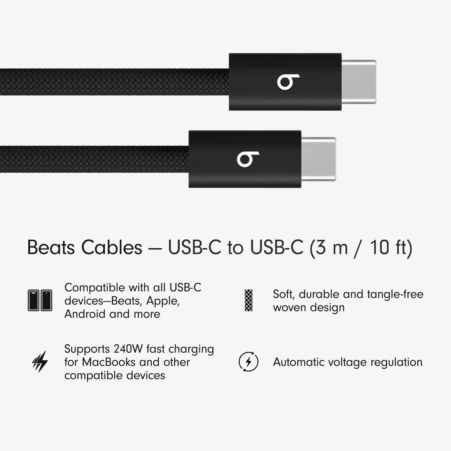 beats-240w-usb-c-to-usb-c-braided-cable-3m-10ft-bolt-black image 2